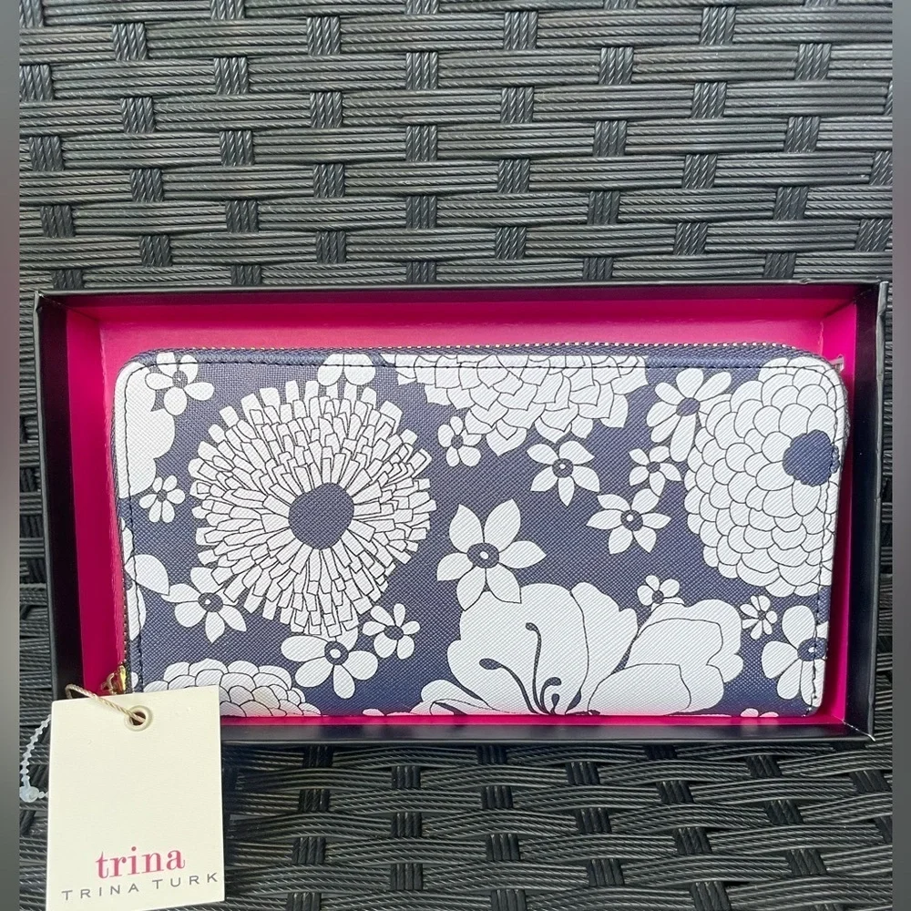 Floral Wallet,Trina Turk Blue and White Floral Wallet